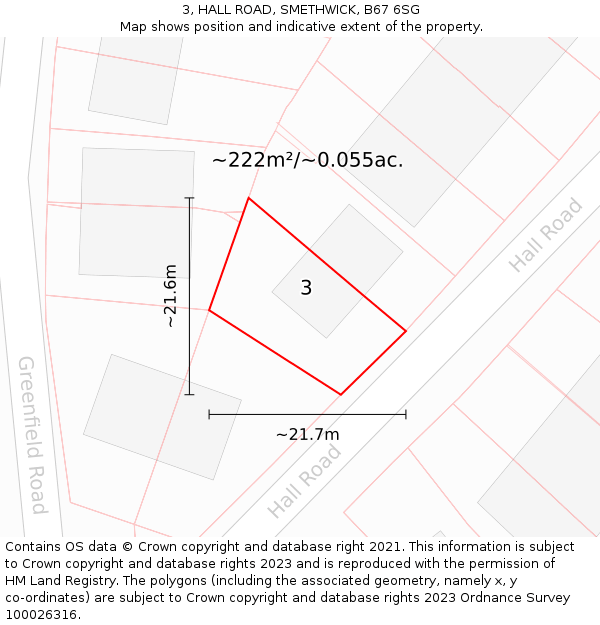 3, HALL ROAD, SMETHWICK, B67 6SG: Plot and title map