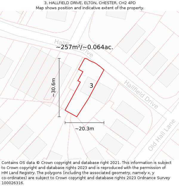 3, HALLFIELD DRIVE, ELTON, CHESTER, CH2 4PD: Plot and title map