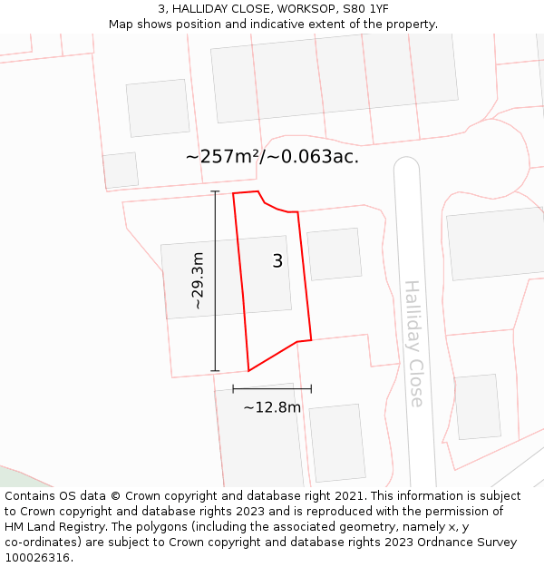 3, HALLIDAY CLOSE, WORKSOP, S80 1YF: Plot and title map
