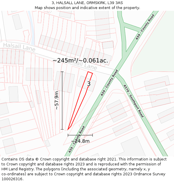3, HALSALL LANE, ORMSKIRK, L39 3AS: Plot and title map