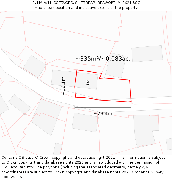 3, HALWILL COTTAGES, SHEBBEAR, BEAWORTHY, EX21 5SG: Plot and title map