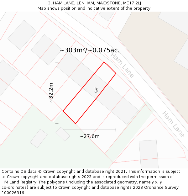 3, HAM LANE, LENHAM, MAIDSTONE, ME17 2LJ: Plot and title map