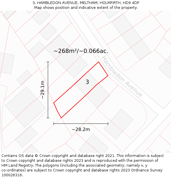 3, HAMBLEDON AVENUE, MELTHAM, HOLMFIRTH, HD9 4DP: Plot and title map