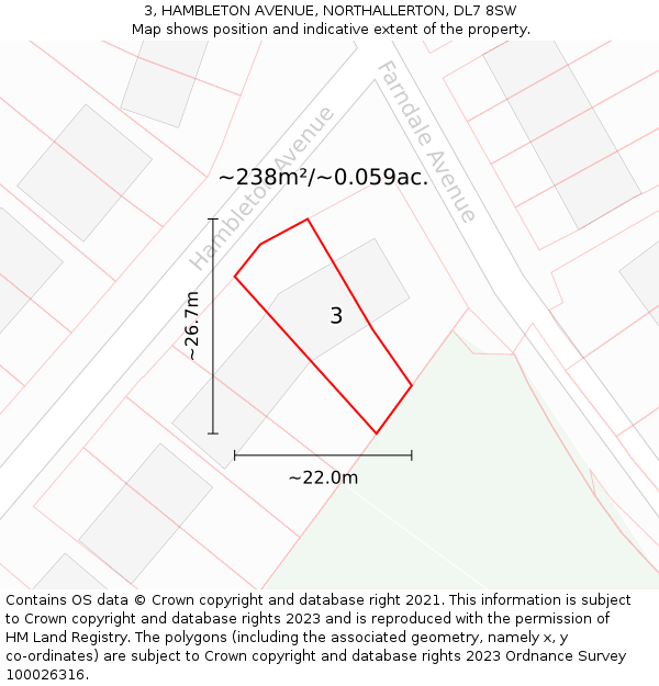 3, HAMBLETON AVENUE, NORTHALLERTON, DL7 8SW: Plot and title map