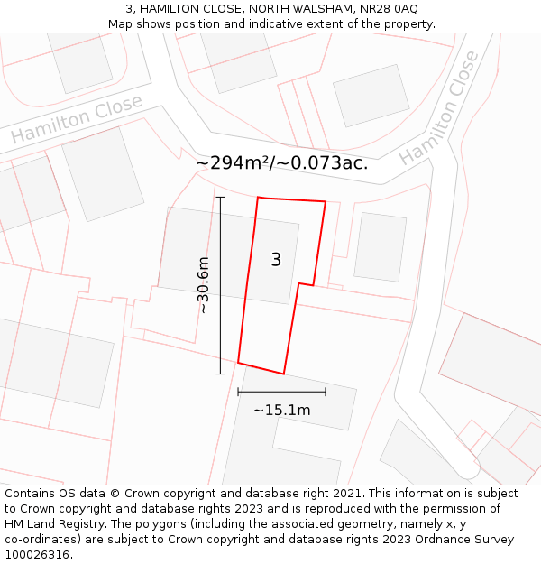 3, HAMILTON CLOSE, NORTH WALSHAM, NR28 0AQ: Plot and title map