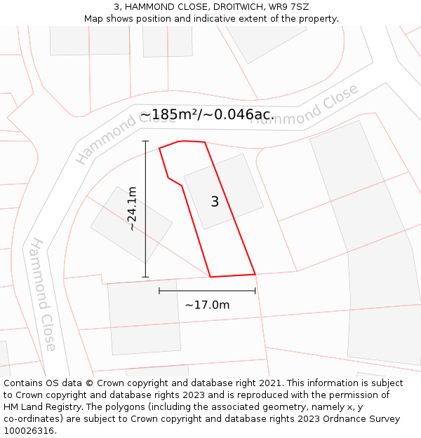 3, HAMMOND CLOSE, DROITWICH, WR9 7SZ: Plot and title map