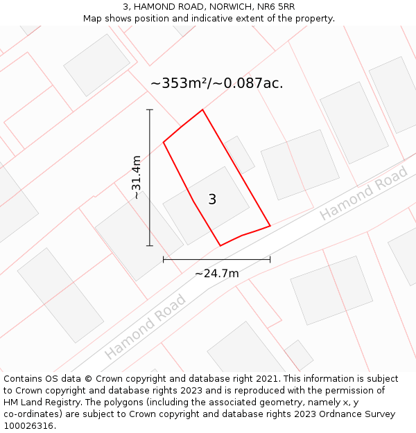 3, HAMOND ROAD, NORWICH, NR6 5RR: Plot and title map