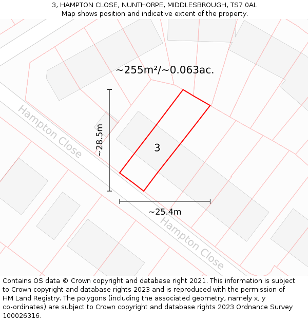3, HAMPTON CLOSE, NUNTHORPE, MIDDLESBROUGH, TS7 0AL: Plot and title map