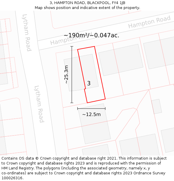 3, HAMPTON ROAD, BLACKPOOL, FY4 1JB: Plot and title map