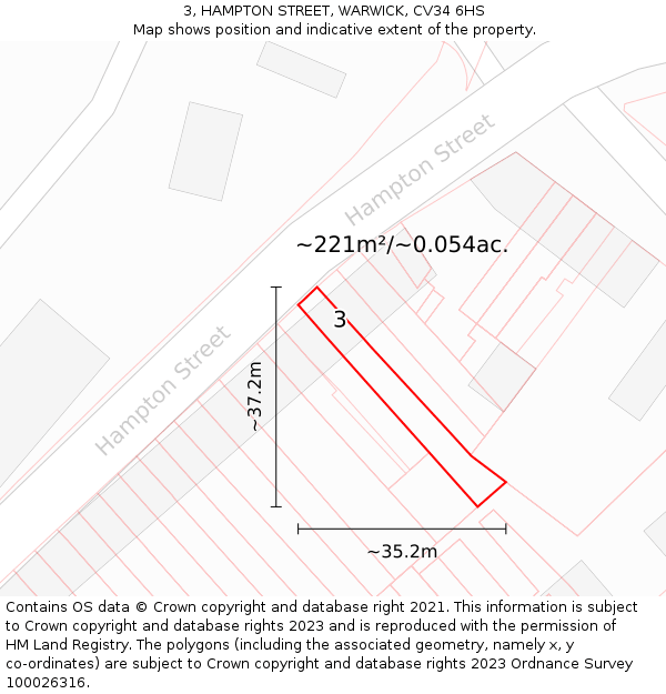 3, HAMPTON STREET, WARWICK, CV34 6HS: Plot and title map