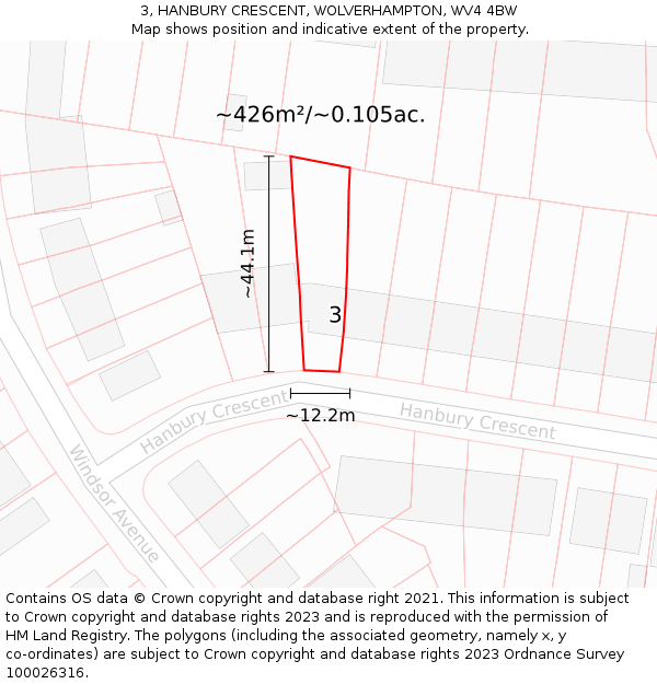 3, HANBURY CRESCENT, WOLVERHAMPTON, WV4 4BW: Plot and title map