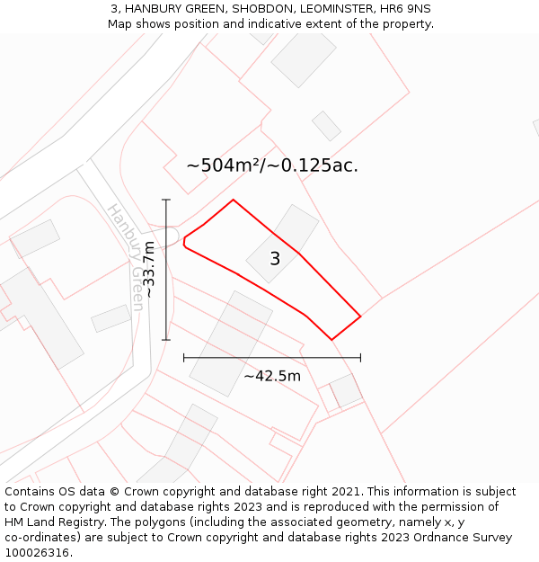 3, HANBURY GREEN, SHOBDON, LEOMINSTER, HR6 9NS: Plot and title map