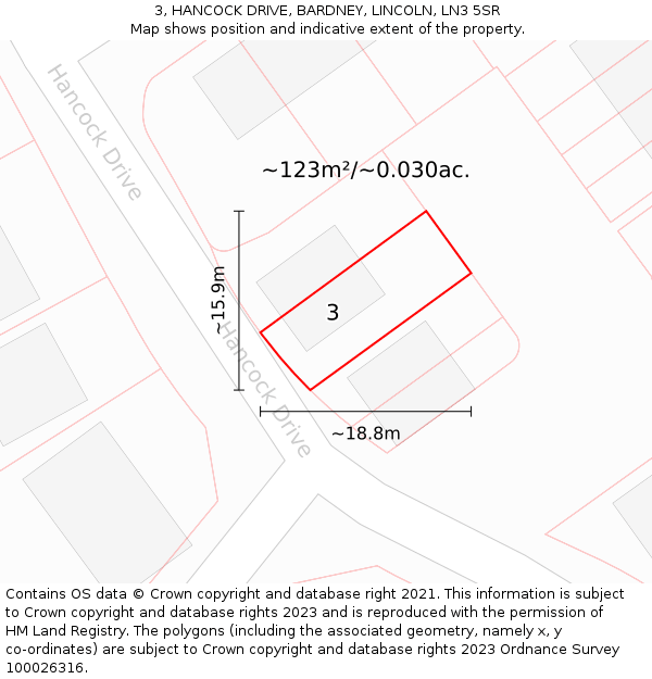 3, HANCOCK DRIVE, BARDNEY, LINCOLN, LN3 5SR: Plot and title map