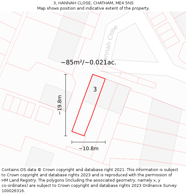 3, HANNAH CLOSE, CHATHAM, ME4 5NS: Plot and title map