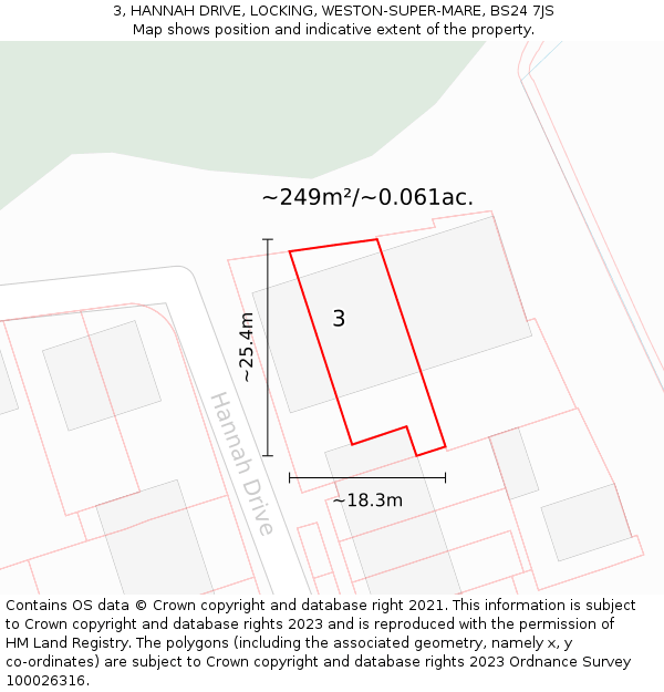 3, HANNAH DRIVE, LOCKING, WESTON-SUPER-MARE, BS24 7JS: Plot and title map