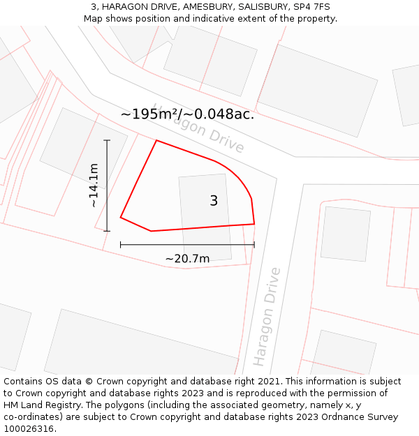3, HARAGON DRIVE, AMESBURY, SALISBURY, SP4 7FS: Plot and title map