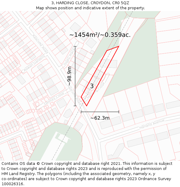 3, HARDING CLOSE, CROYDON, CR0 5QZ: Plot and title map
