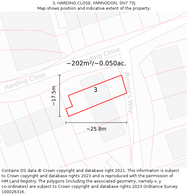 3, HARDING CLOSE, FARINGDON, SN7 7SJ: Plot and title map