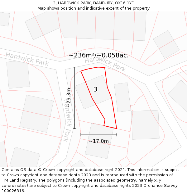 3, HARDWICK PARK, BANBURY, OX16 1YD: Plot and title map