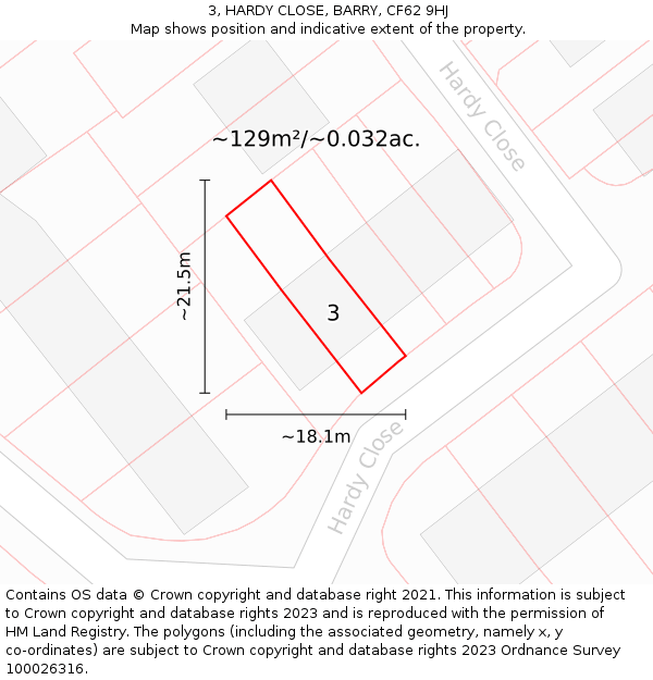 3, HARDY CLOSE, BARRY, CF62 9HJ: Plot and title map