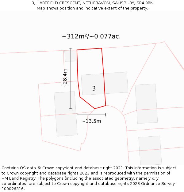 3, HAREFIELD CRESCENT, NETHERAVON, SALISBURY, SP4 9RN: Plot and title map