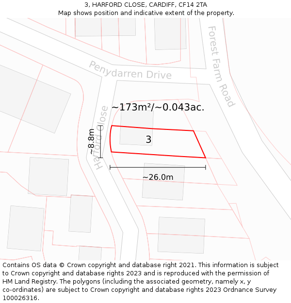 3, HARFORD CLOSE, CARDIFF, CF14 2TA: Plot and title map