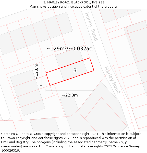 3, HARLEY ROAD, BLACKPOOL, FY3 9EE: Plot and title map