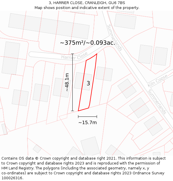3, HARRIER CLOSE, CRANLEIGH, GU6 7BS: Plot and title map