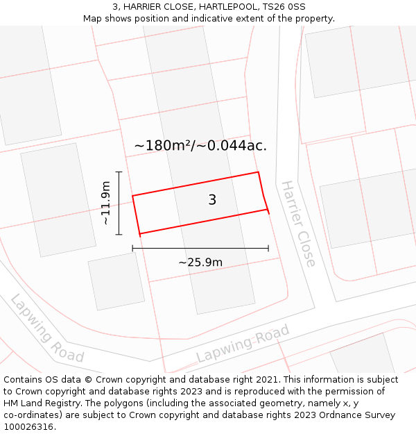 3, HARRIER CLOSE, HARTLEPOOL, TS26 0SS: Plot and title map