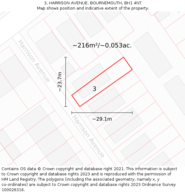 3, HARRISON AVENUE, BOURNEMOUTH, BH1 4NT: Plot and title map