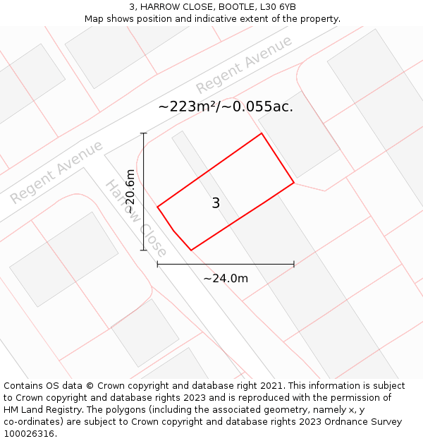 3, HARROW CLOSE, BOOTLE, L30 6YB: Plot and title map