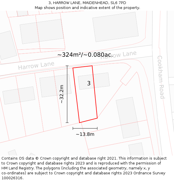 3, HARROW LANE, MAIDENHEAD, SL6 7PD: Plot and title map