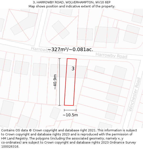 3, HARROWBY ROAD, WOLVERHAMPTON, WV10 6EP: Plot and title map