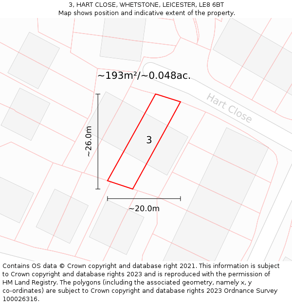 3, HART CLOSE, WHETSTONE, LEICESTER, LE8 6BT: Plot and title map
