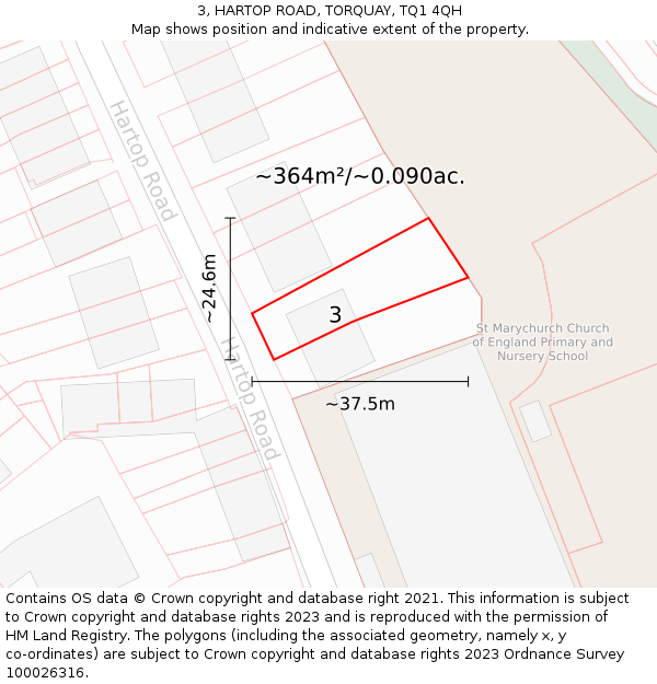 3, HARTOP ROAD, TORQUAY, TQ1 4QH: Plot and title map