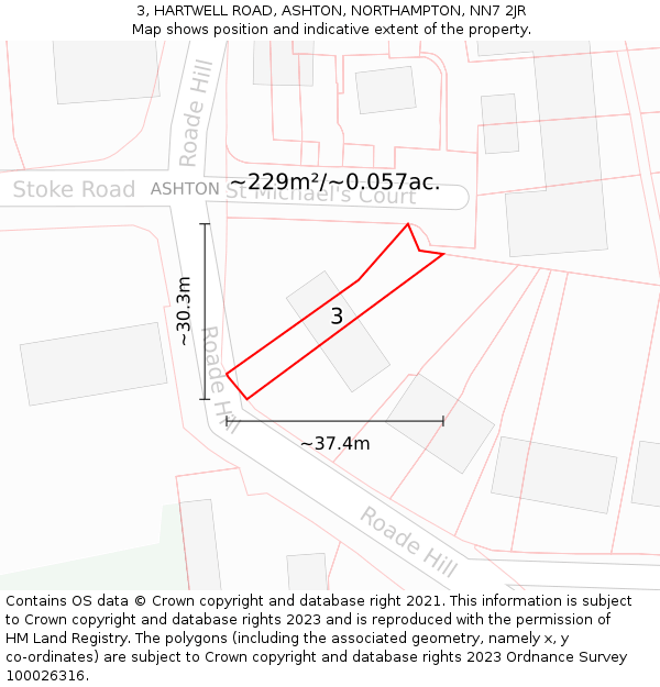 3, HARTWELL ROAD, ASHTON, NORTHAMPTON, NN7 2JR: Plot and title map