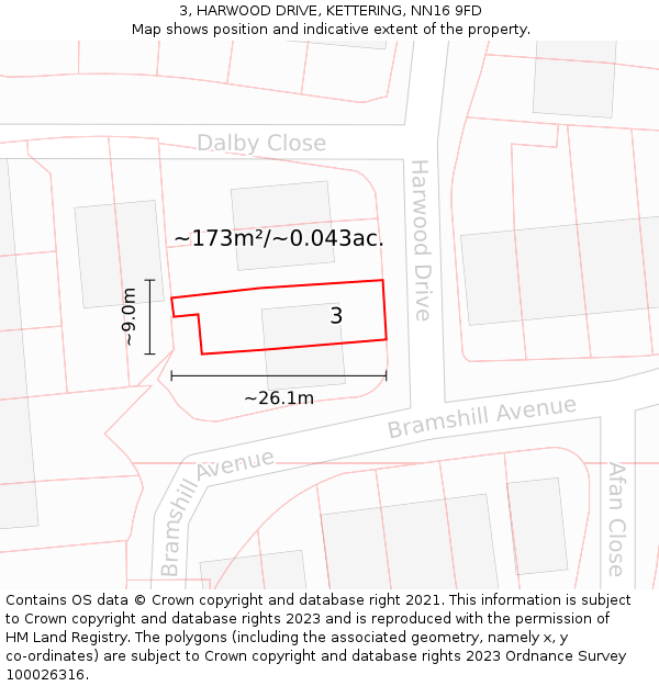 3, HARWOOD DRIVE, KETTERING, NN16 9FD: Plot and title map