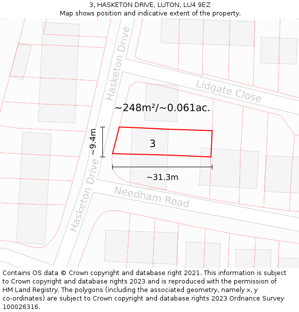 3, HASKETON DRIVE, LUTON, LU4 9EZ: Plot and title map