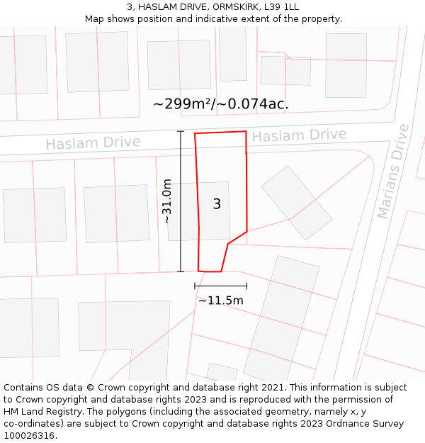 3, HASLAM DRIVE, ORMSKIRK, L39 1LL: Plot and title map