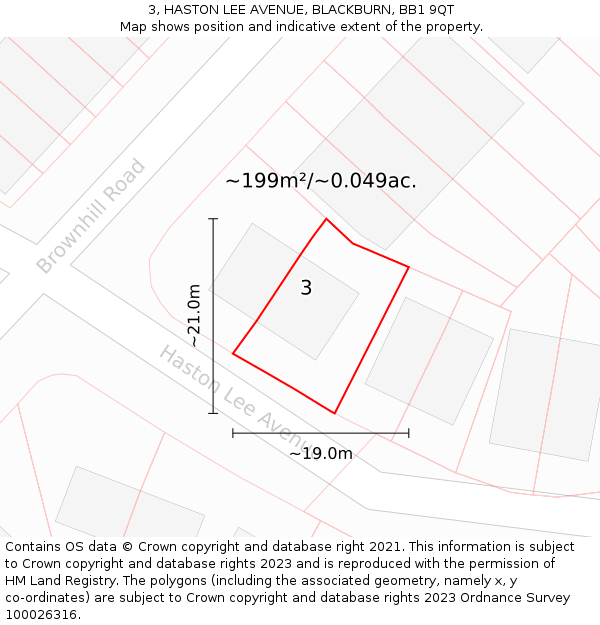 3, HASTON LEE AVENUE, BLACKBURN, BB1 9QT: Plot and title map