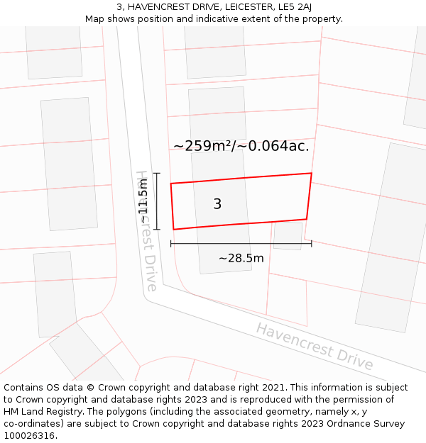 3, HAVENCREST DRIVE, LEICESTER, LE5 2AJ: Plot and title map