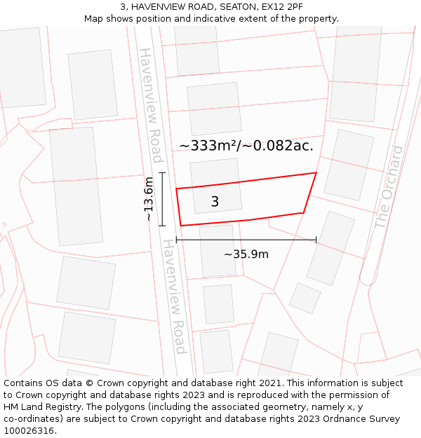 3, HAVENVIEW ROAD, SEATON, EX12 2PF: Plot and title map
