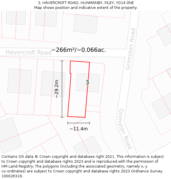 3, HAVERCROFT ROAD, HUNMANBY, FILEY, YO14 0NE: Plot and title map