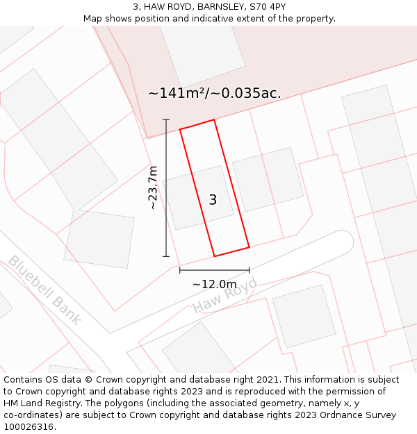 3, HAW ROYD, BARNSLEY, S70 4PY: Plot and title map