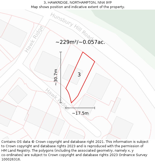 3, HAWKRIDGE, NORTHAMPTON, NN4 9YP: Plot and title map