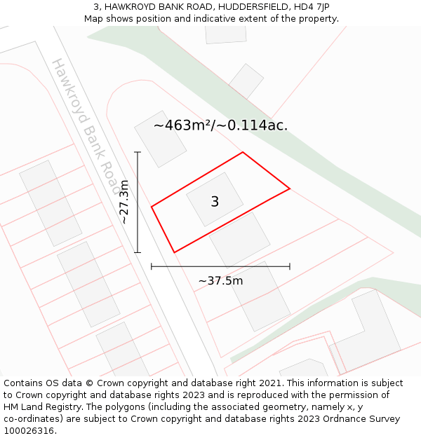 3, HAWKROYD BANK ROAD, HUDDERSFIELD, HD4 7JP: Plot and title map