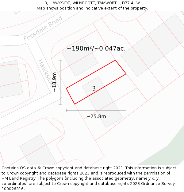 3, HAWKSIDE, WILNECOTE, TAMWORTH, B77 4HW: Plot and title map