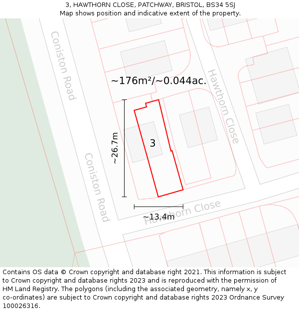 3, HAWTHORN CLOSE, PATCHWAY, BRISTOL, BS34 5SJ: Plot and title map