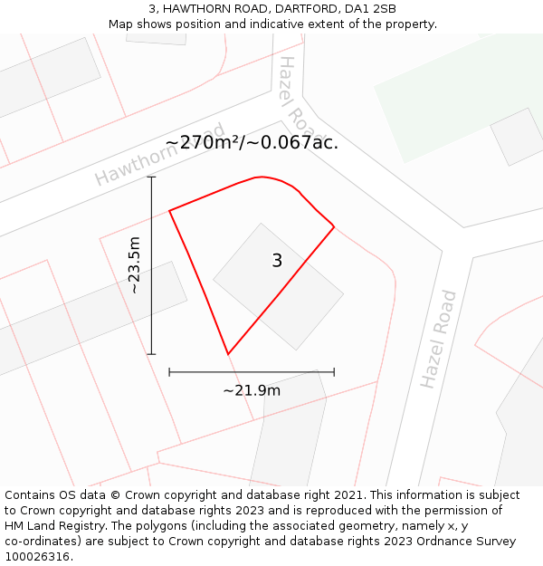 3, HAWTHORN ROAD, DARTFORD, DA1 2SB: Plot and title map