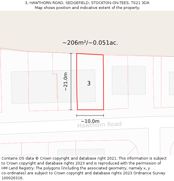 3, HAWTHORN ROAD, SEDGEFIELD, STOCKTON-ON-TEES, TS21 3DA: Plot and title map